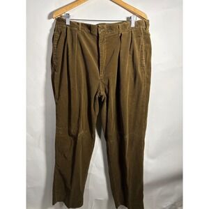 Polo Ralph‎ Lauren Mens Corduroy Pleated Pants Khaki Brown Size 38x30